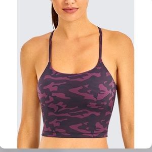 SOLD*** CrZ yoga longline y racerback longline purple camo bra size small